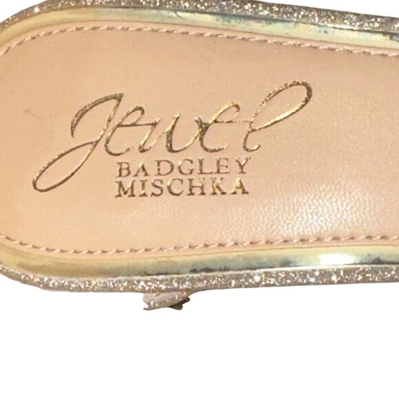 Jewel Badgley Mischka Giona‎ Embellished Evening Shoe Size 7.5 Light Gold New - Picture 8 of 8